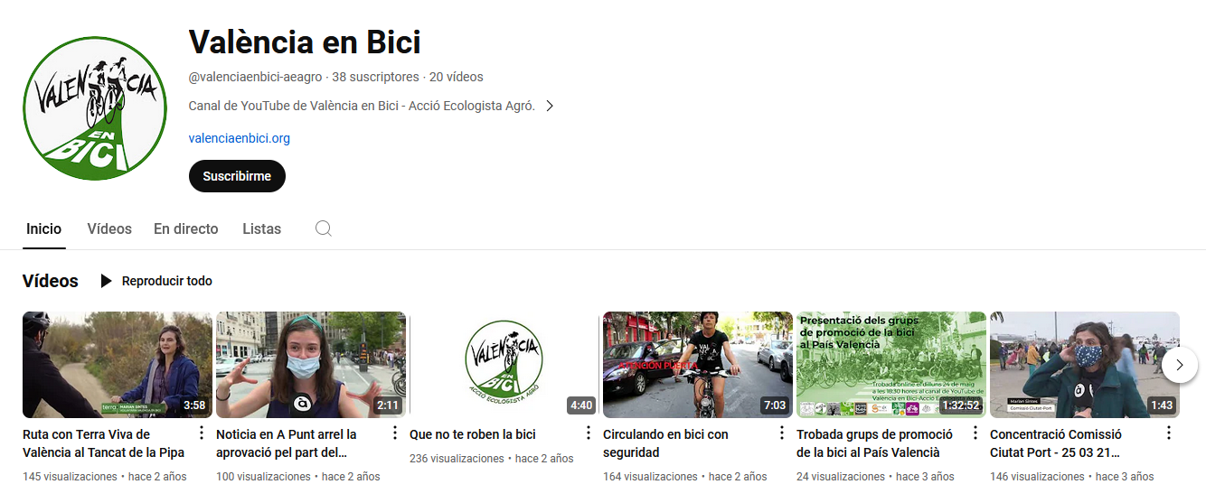 Portada Canal de YouTub de València en Bici