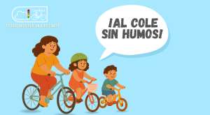 Cartel de la acción "al cole sin humos" de ConBici SEM 2025