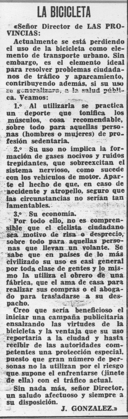 Nota de prensa en el diario Las Provincia en el año 1965
